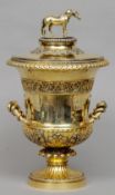 A George III silver gilt vase and cover, hallmarked London 1809, maker's mark of Benjamin Smith I