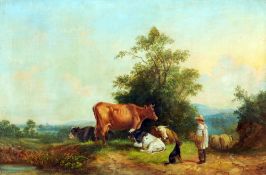Circle of THOMAS SYDNEY COOPER (1803-1902) British
Livestock and Shepherd in a Rural Landscape
Oil