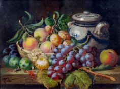 CHARLES THOMAS BALE (1855-1923) British
Still Life With Fruit on a Shelf
Oil on canvas
Signed
44.5 x