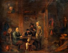 Manner of DAVID TENIERS THE YOUNGER (1610-1690)
Gamblers in a Tavern
Oil on canvas
67 x 53.5 cms