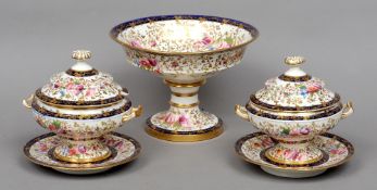 A pair of early 19th century sauce tureens, covers and stands, attributed to Coalport
Together