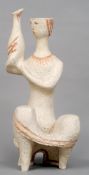 A mid 20th century Art pottery figural sculpture, in the manner of Picasso
Formed as a seated