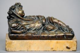 A 19th century patinated bronze model of a reclining child
Naturalistically modelled wearing a