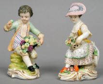 A pair of 19th century Continental porcelain figures, possibly Dresden
One formed as a young girl