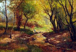 ERNEST WALBOURN (1872-1904) British
Figure by a Woodland Stream
Oil on canvas
Signed
49.5 x 34