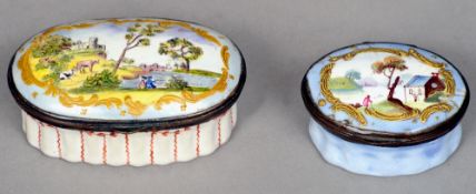 A 19th century enamelled patch box
The hinged cover inset with a mirror and decorated with a