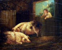 Manner of GEORGE MORLAND (1763-1804) British
Feeding the Pigs
Oil on board
36.5 x 30 cms, framed
