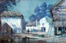 *AR ALBERT MOULTON FOWERAKER (1873-1942) BritishFigure in Moonlit FarmyardWatercolourSigned53 x 35.5