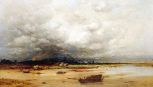 LUDWIG LOUIS NEUBERT (1846-1892) German
Estuary Landscape With Storm Approaching
Oil on canvas