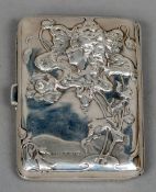 An Edward VII Art Nouveau silver cigarette case, import marks for London 1902, maker's mark of