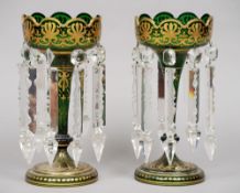 A pair of 19th century Bohemian green and clear glass table lustres
Each flute of rounded