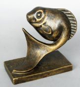 A bronze figure of a fish
Naturalistically modelled, standing on an integral plinth base.  19 cms