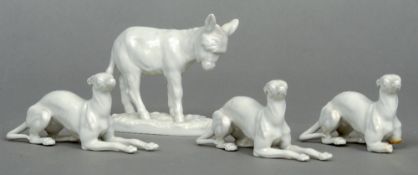 A Nymphenburg white ware porcelain model of a donkey
Naturalistically modelled standing on all