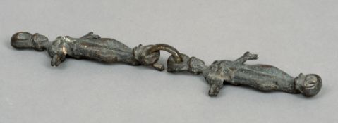 An unusual 18th/19th century cast bronze figural chain
Formed as two female figures with