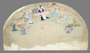 CHINESE SCHOOL (19th/20th century)
Figures in an Oriental Garden
Fan shaped watercolour
63 cms