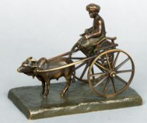 EUGENE BARILLOT (1841-1900) 
Oxen and Trap
Patinated bronze, modelled standing on a naturalistic