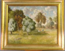 CONTINENTAL SCHOOL (19th/20th century)
Figures in a Parkland Landscape
Oil on canvas
Indistinctly