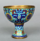 A 19th century Chinese cloisonne stem cup
Decorated with brightly coloured enamels.  7.75 cms