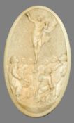 A 19th century Dieppe carved ivory panel
Of oval form, carved with a scene of Jesus ascending,