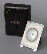 A George V silver travelling desk clock, hallmarked Birmingham 1928, maker's mark of Alex Clarke &