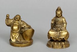 A cast bronze figure of Buddha
Modelled standing, holding a fruit and a necklace, the reverse with