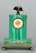 An early 19th century Russian silver, diamond and enamel mounted malachite desk clock, in the