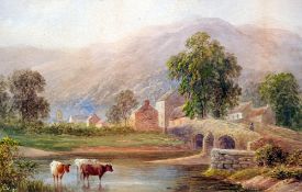 ENGLISH SCHOOL (19th century) 
Keswick from the Greta Bridge, Cumberland
Watercolour
Signed with