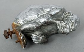 A Louis Le Jeune chrome car mascot
Modelled as a pensive monkey, stamped marks to base, mounted.