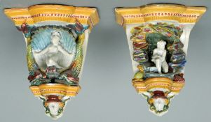 A pair of Italian Faenza majolica wall brackets
19 cms wide.  (2)   CONDITION REPORTS:  Generally in