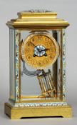 A 19th century French cloisonne decorated brass four glass mantel clock
The cloisonne decorated