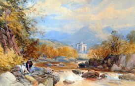 JAMES BURRELL-SMITH (1822-1897) British
Figures by a River Landscape, a Castle Beyond
Watercolour