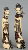 Two 19th century Chinese carved ivory figures
Each bearded gentleman wearing a headdress and flowing