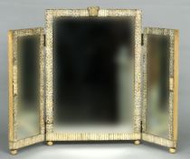 A 19th century style ivory and bone framed triptych mirror
The central rectangular plate headed with