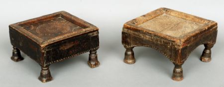 Two 19th century Eastern carved hardwood stools
Each of square boxed section form, the panelled