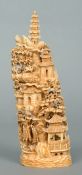 A Cantonese ivory tusk carving
Carved in the round with figures and pagodas in a continuous