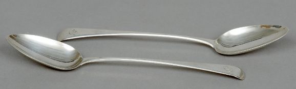 A pair of George III Old English pattern silver basting spoons, each hallmarked London 1813, maker's