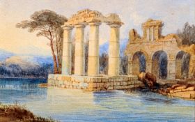 Manner of EDWARD LEAR (1812-1888) British
Lakeside Ruins
Watercolour
12.5 x 8 cms, framed and glazed