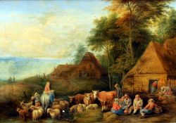 CONTINENTAL SCHOOL (18th/19th century)
Figures Resting in a Rural Landscape With Cattle
Oil on board