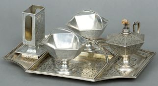 A 19th century Russian silver desk set, marked 84 zolotniks, maker's mark of AK.
Comprising: two