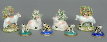 Four 19th century Derby type models of sheep
Each naturalistically modelled before bocage;