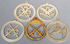 An early 19th century unmarked gilt metal Masonic pendant
The reverse inscribed P G Lodge, Kent,
