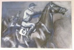 After SIR ALFRED MUNNINGS (1878-1959) British
The Yellow Jockey
Charcoal and bodycolour
52 x 35 cms,