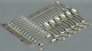 A suite of Victorian silver Kings pattern flatware, hallmarked London 1895, maker's mark of George