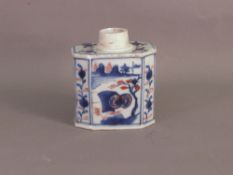 A Chinese Export porcelain tea caddy
Of canted rectangular section, decorated in the Imari palette.