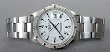 A Rolex oyster perpetual date just stainless steel gentleman’s wristwatch The signed white dial with