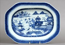 An 18th century Chinese blue and white Export porcelain platter Of canted rectangular form and