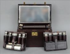 A 19th century French extensively fitted leather travelling case The brass mounted case containing