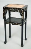 A late 19th century Chinese mother-of-pearl inlaid hardwood urn stand The marble inset rectangular