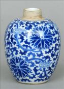 A 19th century Chinese porcelain blue and white vase Of bulbous ovoid form, decorated with floral