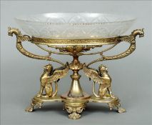 A Victorian Mappin & Webb silver plated centrepiece The etched glass bowl flanked by scrolling